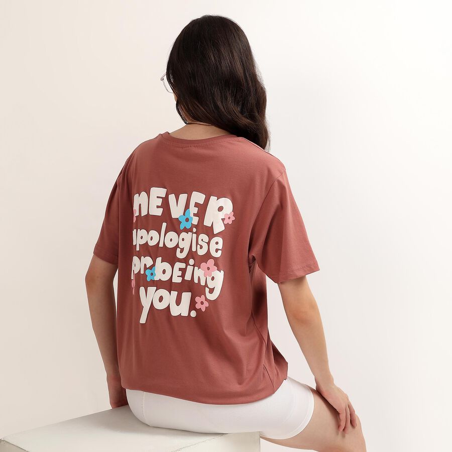 Women's Pink Cotton Round Neck Casual T-Shirt, गुलाबी, large