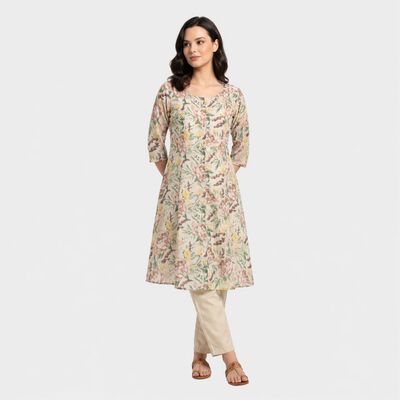 Women's Light Pink Floral Printed Ethnic Set