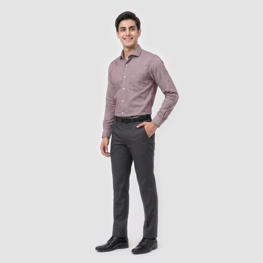 Men's Wine Cotton Blend Long Sleeve Point Collar Regular Fit Formal Shirt, वाइन, large