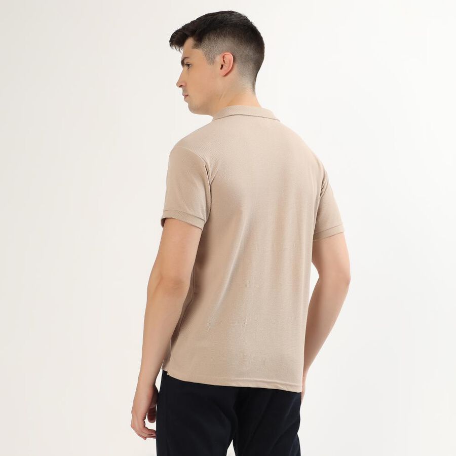 Men's Muted Beige Polo Collar Classic T-Shirt, Beige, large