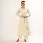 Women's Cream V-Neck Embroidered Kurta, ऑफ व्हाइट, small image number null