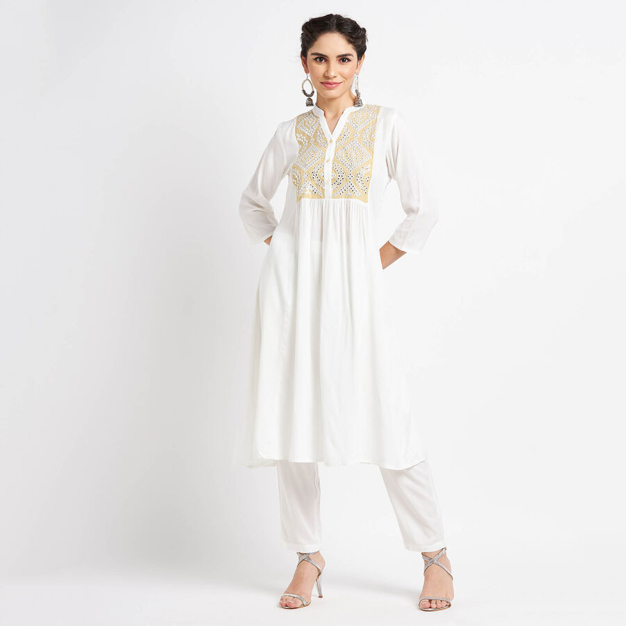 Embroidered Kurta, Off White, large image number null
