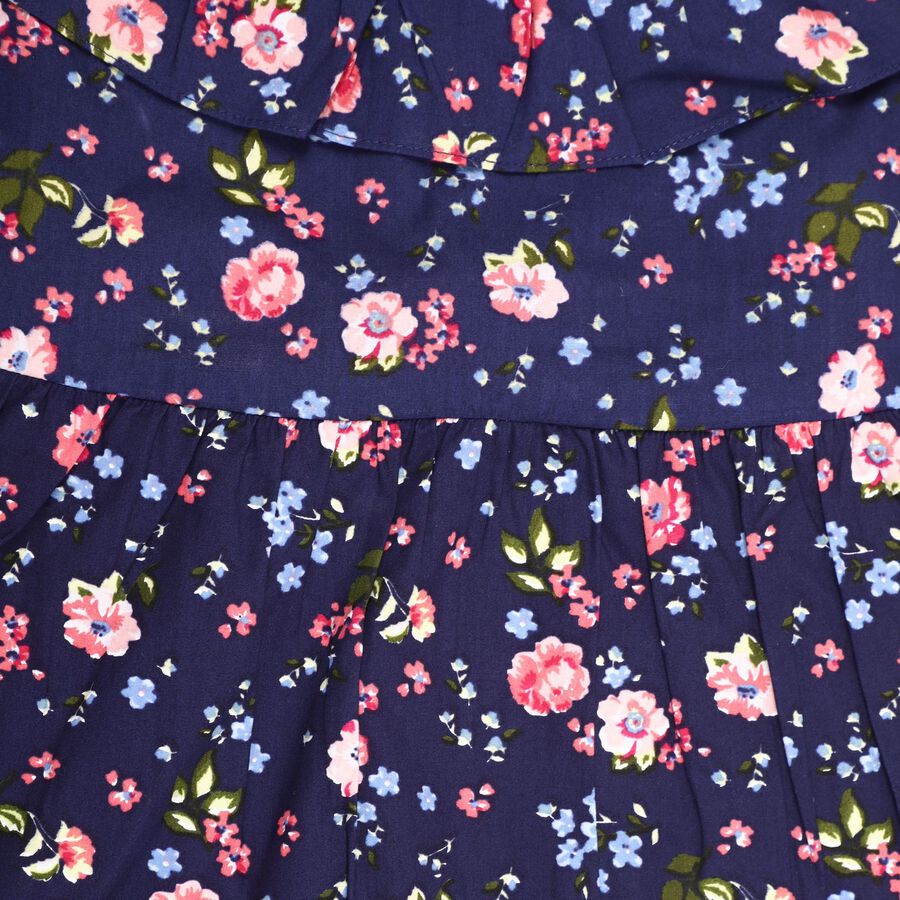 Girls' 100% Cotton Frock, Navy Blue, large image number null