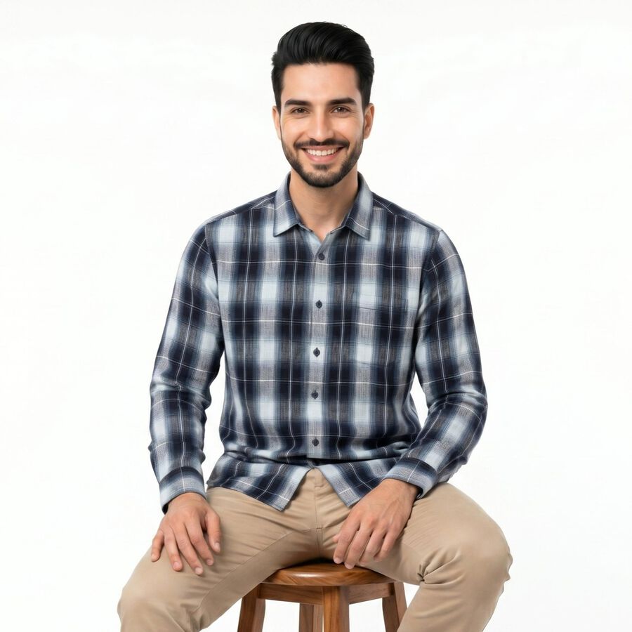 Men's Navy Blue Cotton Casual Shirt, Navy Blue, large