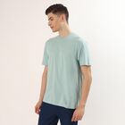 Men's Teal Cotton Round Neck Minimalist T-Shirt, Aqua, small