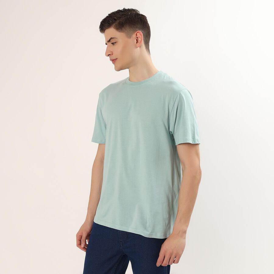 Men's Teal Cotton Round Neck Minimalist T-Shirt, Aqua, large