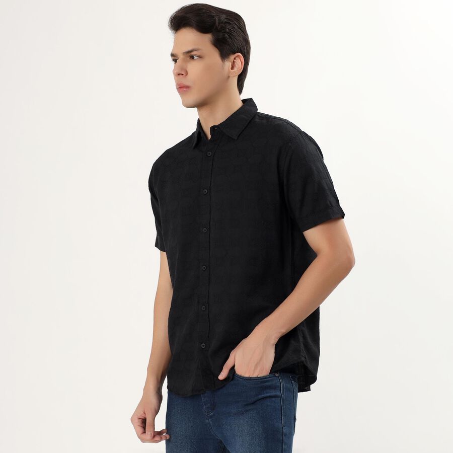 Men's Jet Black Classic Slim Fit Casual Shirt, Black, large