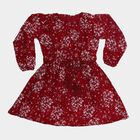 Girls' Deep Crimson Red Round Neck Floral Print Dress, वाइन, small image number null