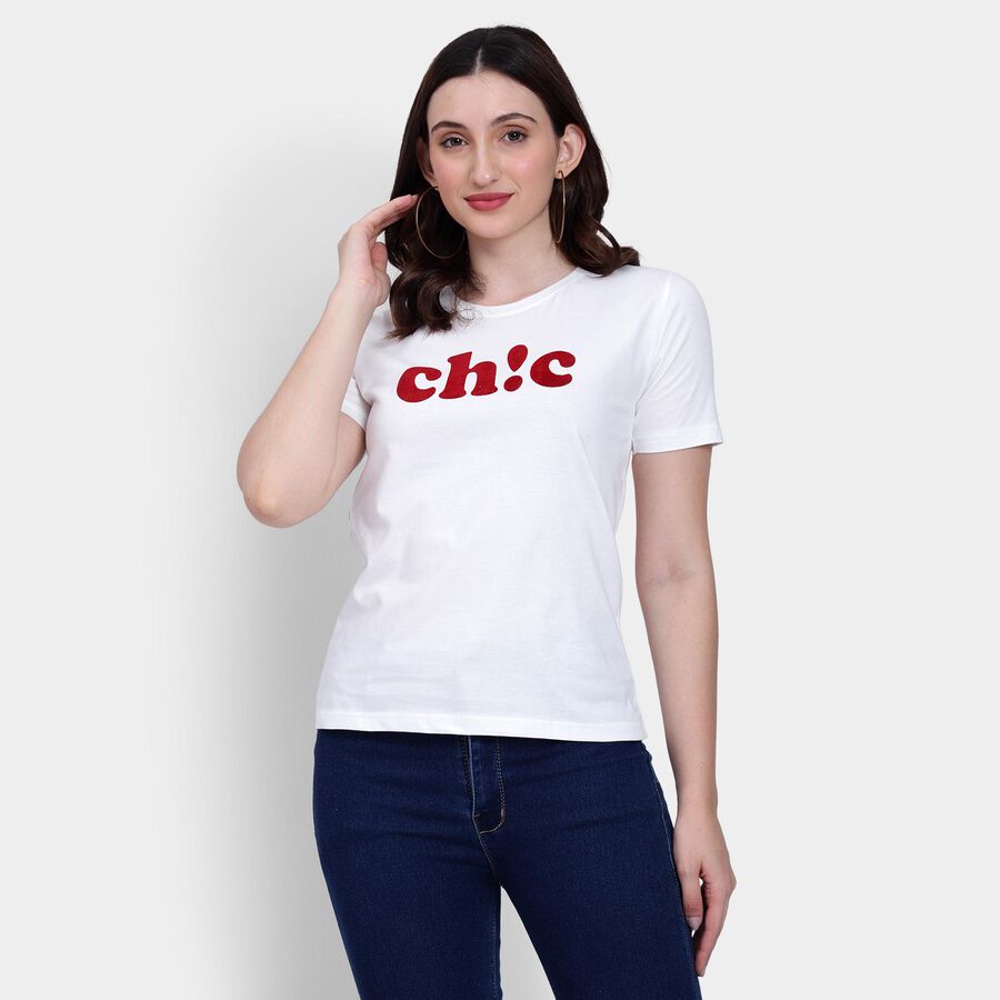 Ladies' 100% Cotton Round Neck T-Shirt , Off White, large image number null