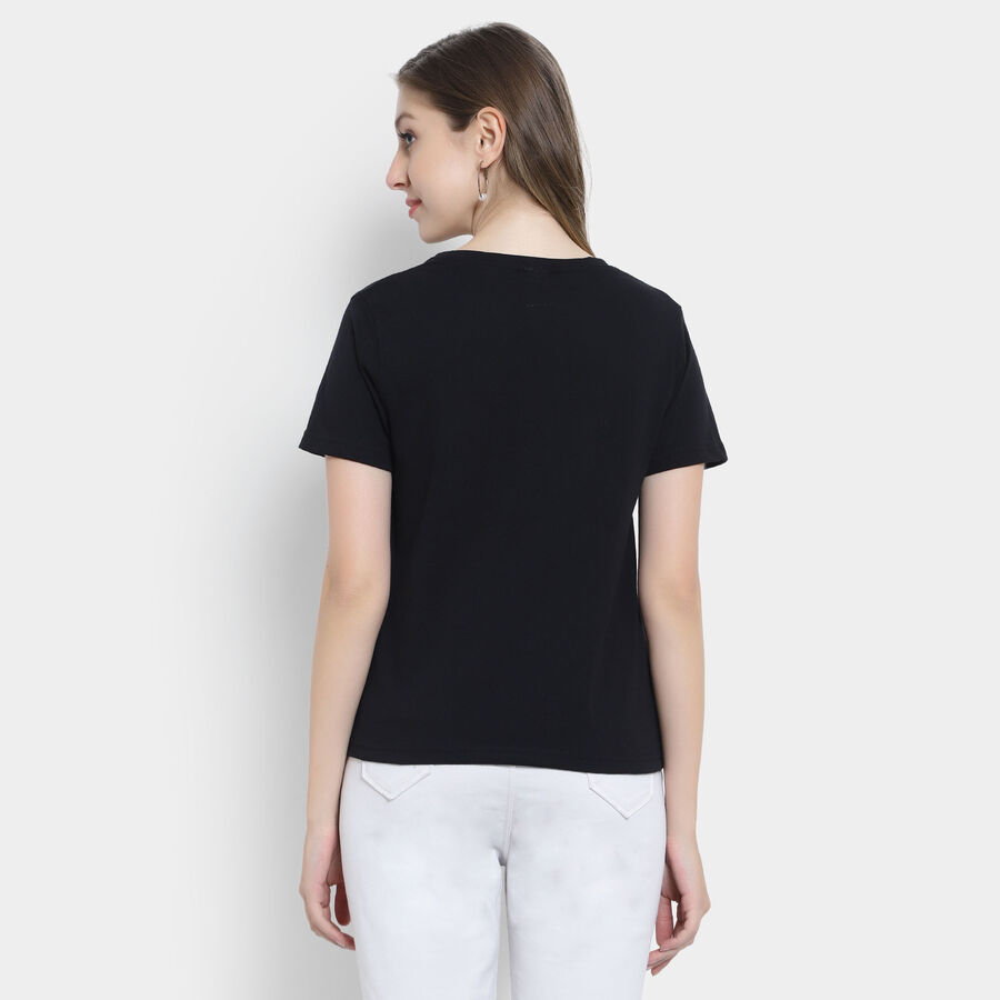 Round Neck T-Shirt, काला, large image number null