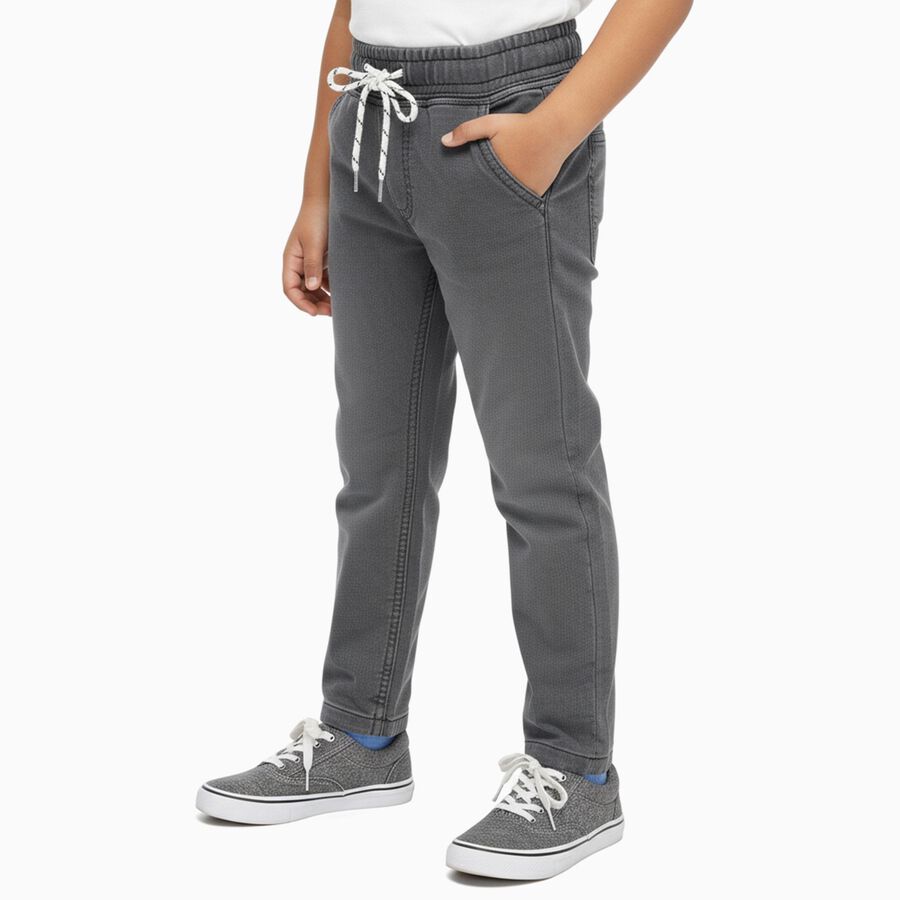 Boys' Muted Charcoal Grey Regular Fit Elastic Waist Jeans, हल्का ग्रे, large image number null
