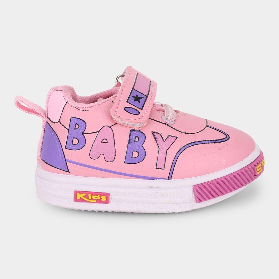 Girls Bright Bubblegum Pink Velcro Strap Casual Shoes, गुलाबी, large image number null