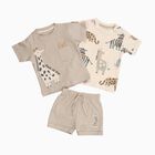 Infants' Beige Cotton Round Neck Animal Print Baba Suit, Beige, small image number null