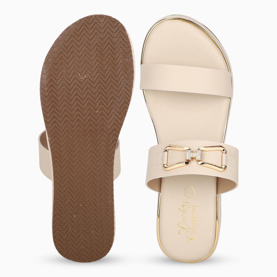Women's Beige Slip-On Platform Sandals, Beige, large
