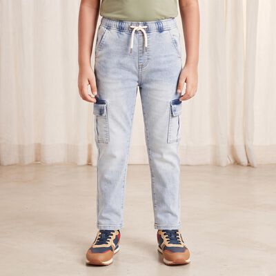 Boys Light Blue Cargo Fit Washed Jeans