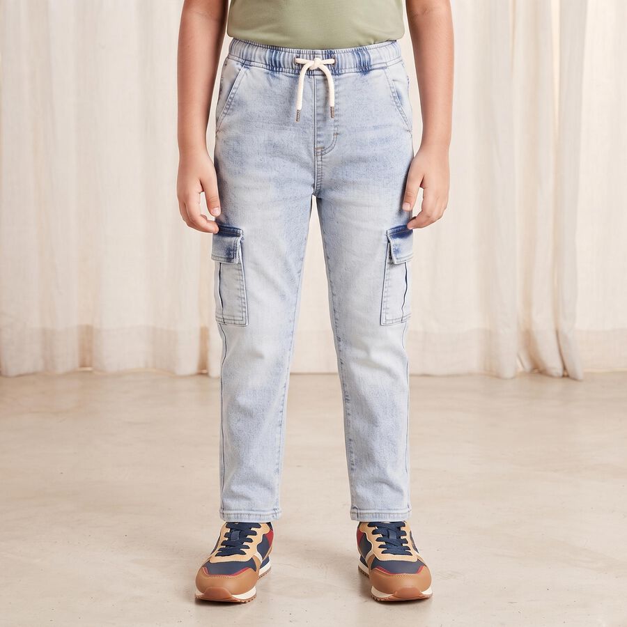 Boys Light Blue Cargo Fit Washed Jeans, Light Blue, large