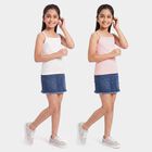 Girls' Pink Cotton Sleeveless Square Neck Vest, हल्का गुलाबी, small