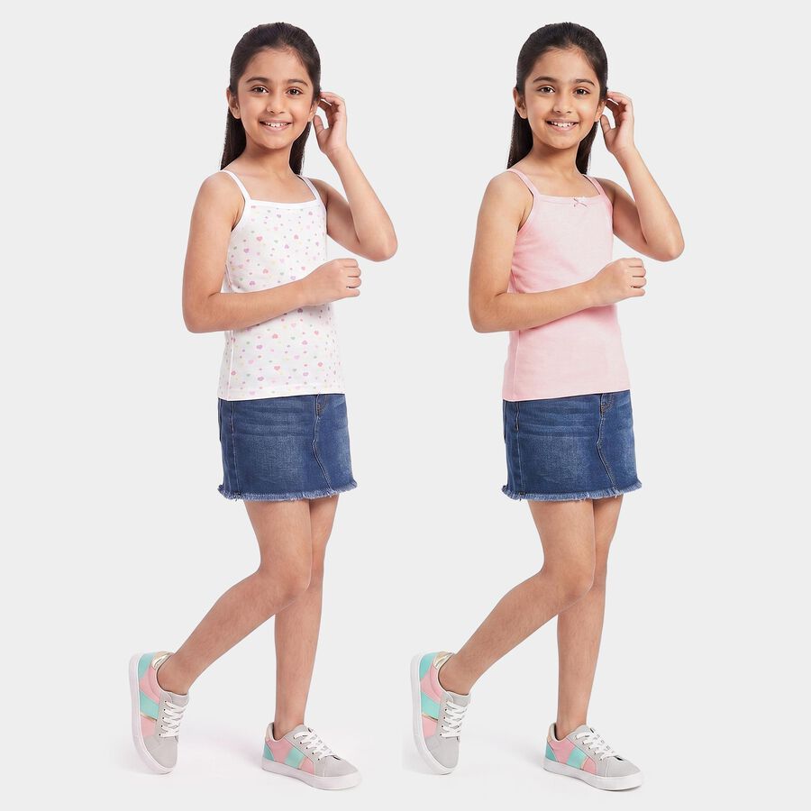 Girls' Pink Cotton Sleeveless Square Neck Vest, हल्का गुलाबी, large