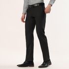 Men's Black Slim Fit Flat-Front Trousers, Black, small