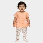 Infants' Peach Cotton Round Neck Applique Top and Capri Set, Peach, small