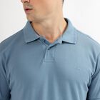 Men's Muted Steel Blue Polo Neck Classic T-Shirt, Mid Blue, small