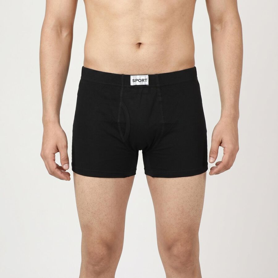 Men's Black Regular Fit Solid Trunks, काला, large