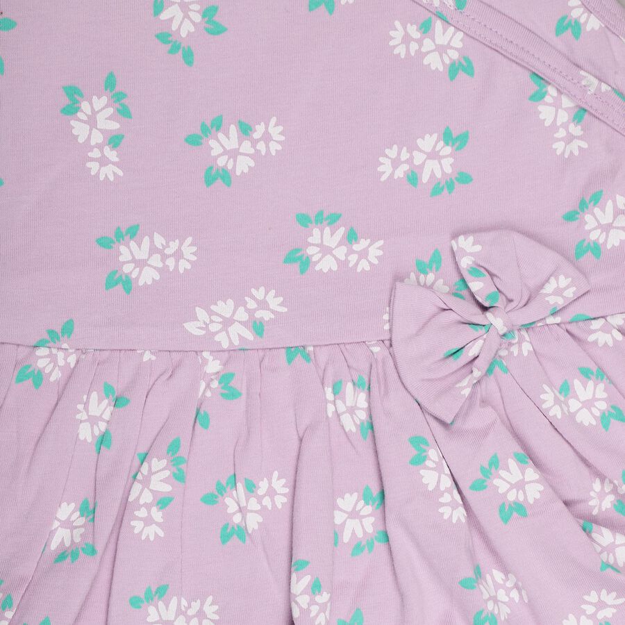 Infants' Lavender Floral Printed Sleeveless Frock, Lilac, large image number null
