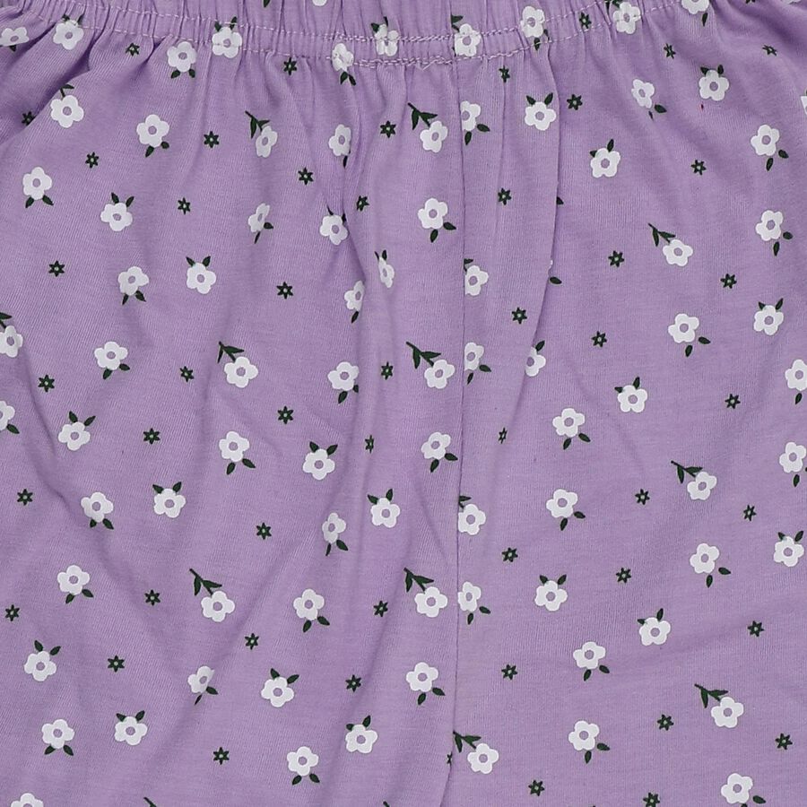 Girls' Purple Regular Fit Cat Printed Cotton Blend Pyjama, Purple, large