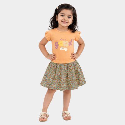 Girls Peach Top and Skirt Set