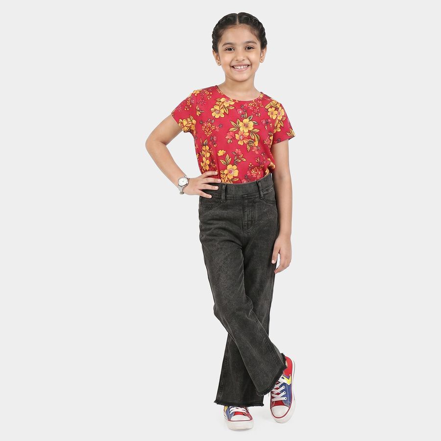 Girls Dark Grey Flared Fit Washed Jeans, Dark Grey, large