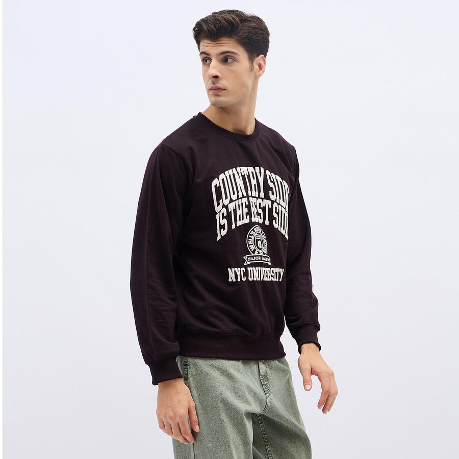 Men's Deep Burgundy Crew Neck Casual Sweatshirt, Wine, large image number null