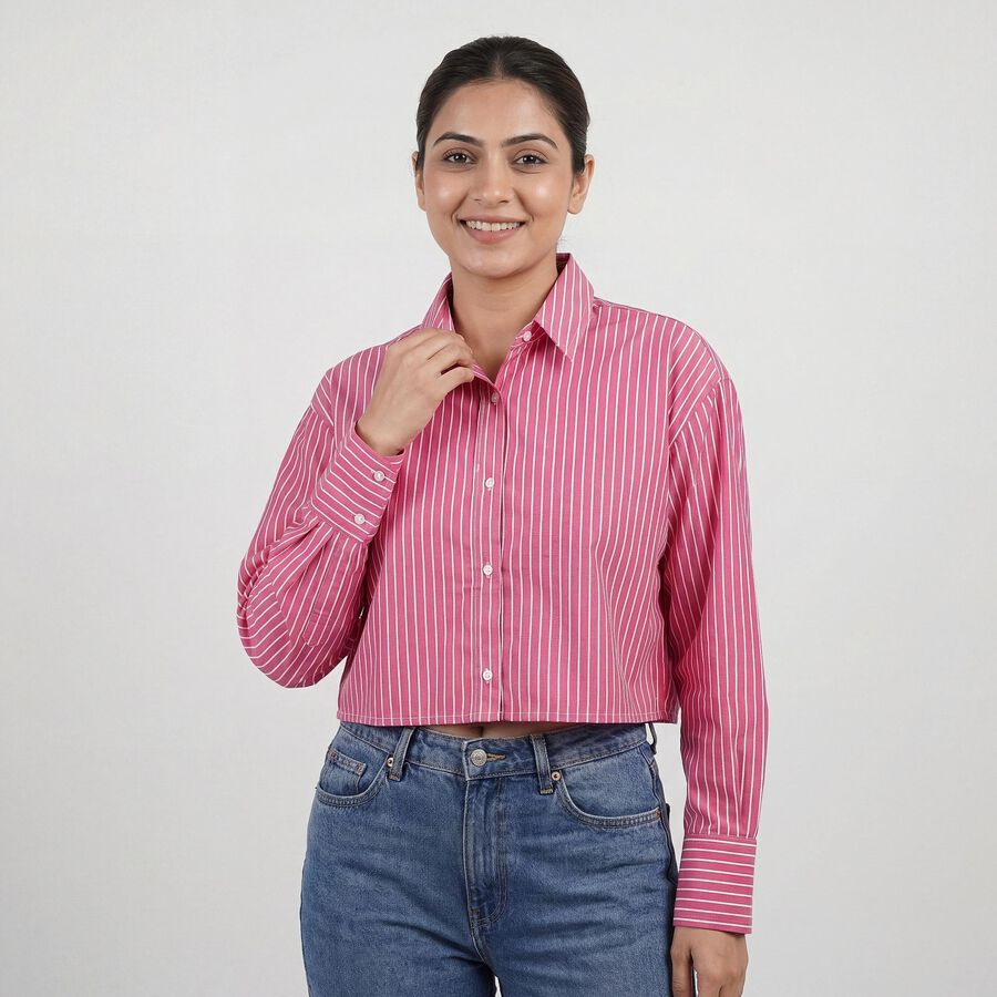 Women's Pink Cotton Classic Collar Classic Shirt, Pink, large