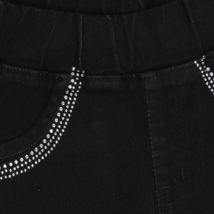 Girls' Jet Black Jeggings Pull-Up Style Jeans, Black, large image number null