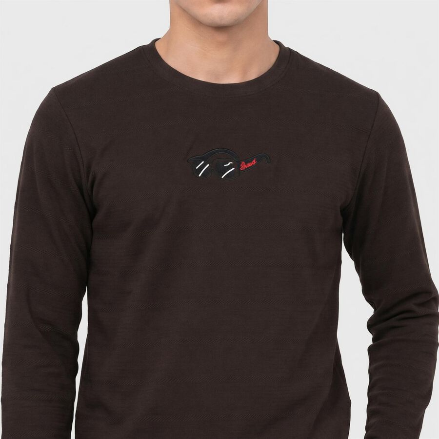 Men's Brown Round Neck Regular T-Shirt, भूरा, large