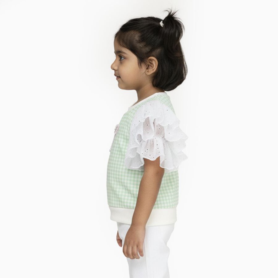 Girls Light Sage Green Round Neck Casual T-Shirt, Light Green, large image number null