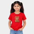 Girls Red Cotton Round Neck Casual T-Shirt, Red, small
