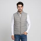Men's Grey Stand Collar Puffer Jacket, Light Grey, small