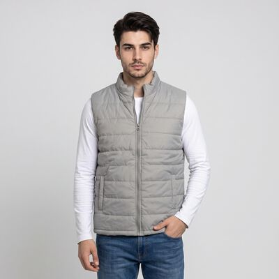 Men's Grey Stand Collar Puffer Jacket