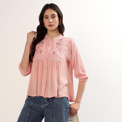 Women's Light Pink Classic Collar Casual Shirt