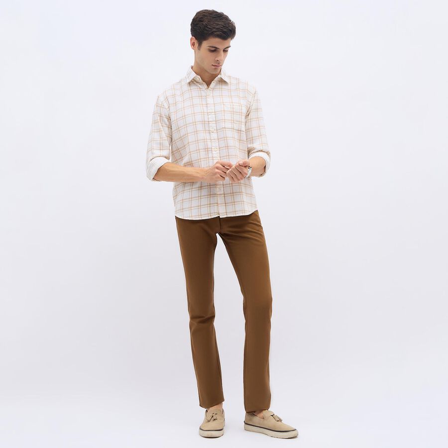 Men's Beige Cotton Classic Casual Shirt, Beige, large