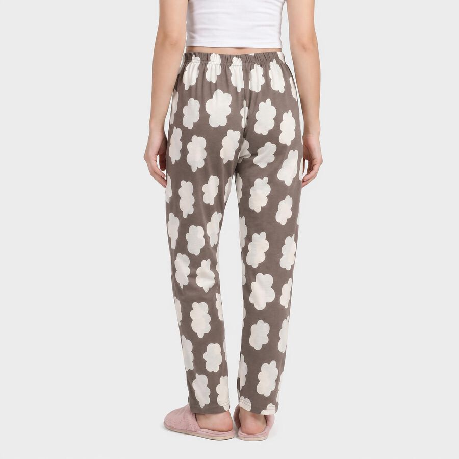 Women's Grey Straight Fit Cloud Printed Lounge Pyjama, गहरा ग्रे, large