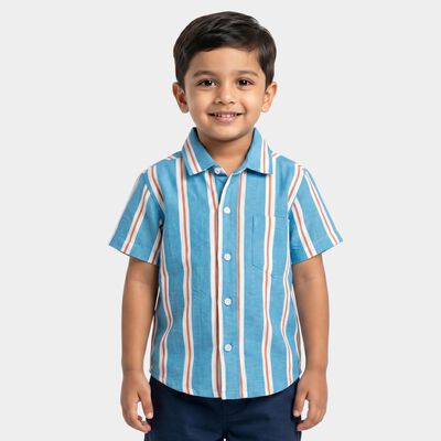 Boys Blue Cotton Short Sleeves Collared Regular Fit Shirt