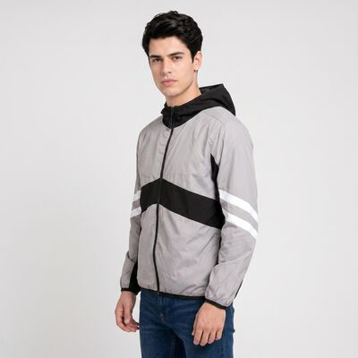 Men's Grey Hooded Windbreaker Jacket