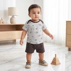 Infants' Charcoal Crew Neck Striped Baba Suit, चारकोल, small