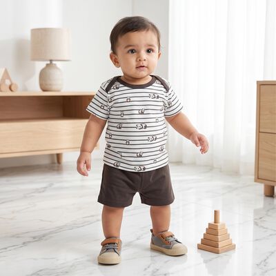 Infants' Charcoal Crew Neck Striped Baba Suit