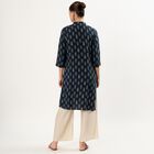 Women's Dark Midnight Blue Mandarin Collar Printed Kurta, Teal Blue, small image number null