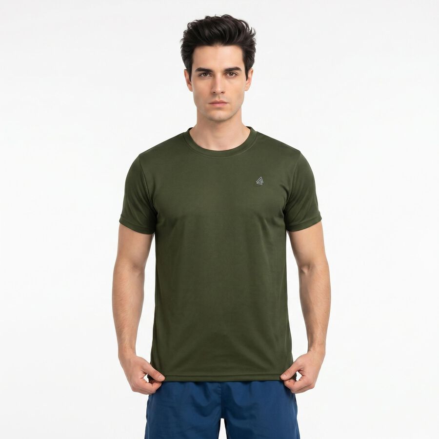Men's Olive Green Round Neck Regular Drifit T-Shirt, ओलिव, large