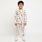 Boys' White Cotton Round Neck Cartoon Printed Baba Suit, सफ़ेद, small image number null