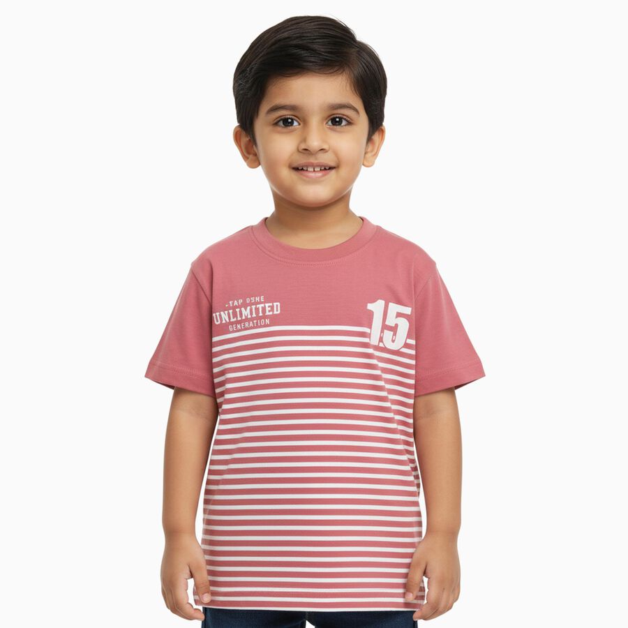 Boys' 100% Cotton Half Sleeves T-Shirt, Pink, large image number null