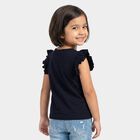 Girls Blue Cotton Round Neck Regular T-Shirt, Navy Blue, small
